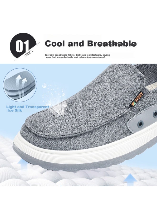 Anglerfish Ankang Old Beijing Cloth Shoes Canvas Summer Breathable Thin Ice Silk Men's Slip-on Loafers A1005 Gray 41 - Image 2