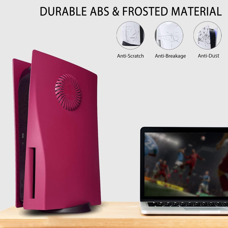 Dobewingdelou غطاء وجه مع فتحات تبريد وفلتر غبار لنسخة قرص PS5 DOBEWINGDELOU غطاء وحدة التحكم استبدال لوحة جانبية غلاف مقاوم للغبار ملحقات ABS لون أحمر كوني - Image 3