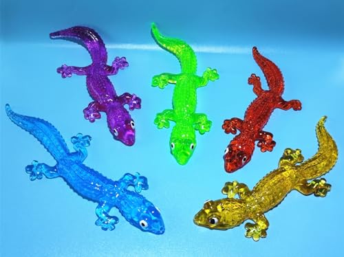 Ganjiang 5Pack Super Stretch Sticky Lizard Mochi Squishy ToysSoft Stress Relief Fidget Toys Goodie Bag StuffersClassroom PrizesBirthday GiftsParty Favors Transparency Series - Image 5