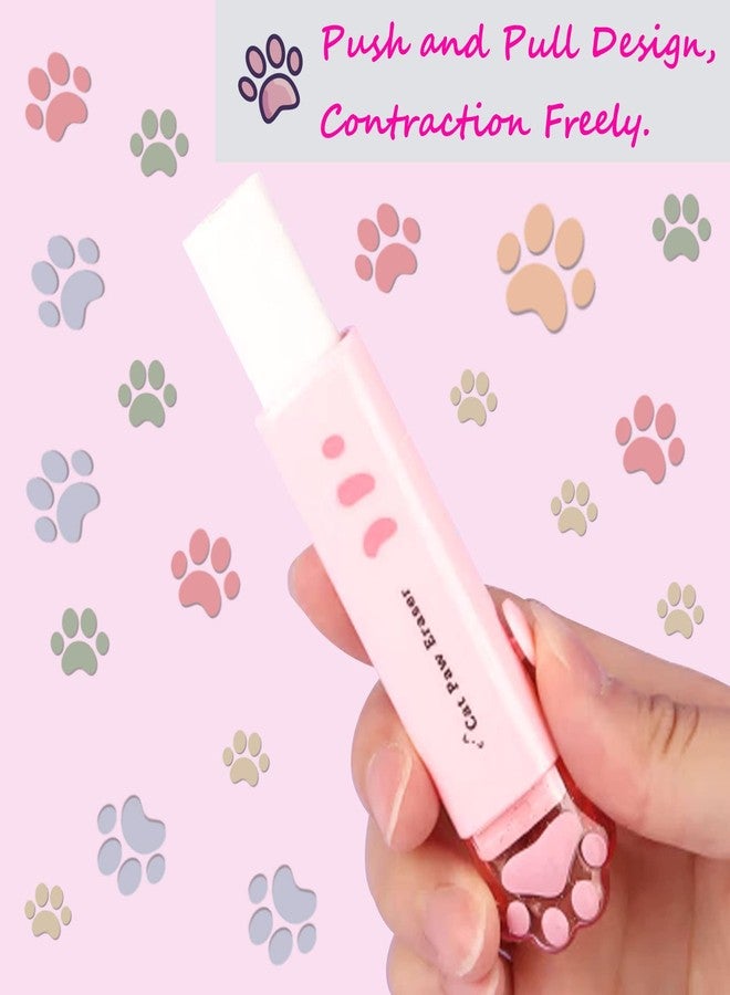 keepsweat 4 Pcs Cute Retractable Kawaii Cat Paw Eraser for Kids, Rubber Push-Pull for Students Writing, Drawing Aesthetic School/Office Supplies (Pink/Blue/White/Orange) - Image 4