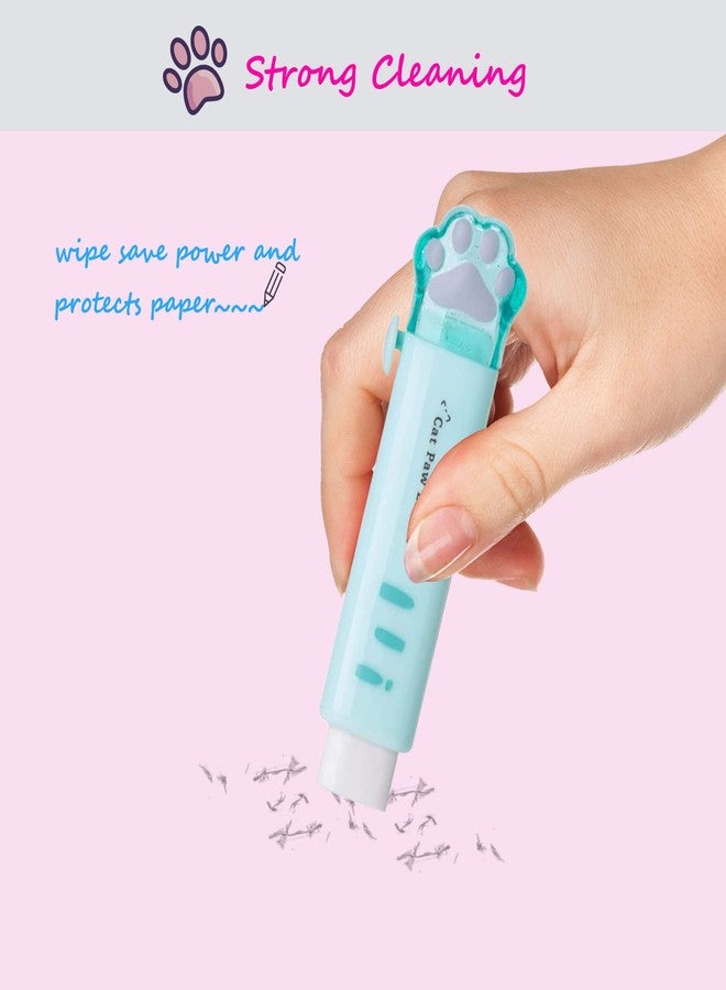 keepsweat 4 Pcs Cute Retractable Kawaii Cat Paw Eraser for Kids, Rubber Push-Pull for Students Writing, Drawing Aesthetic School/Office Supplies (Pink/Blue/White/Orange) - Image 5