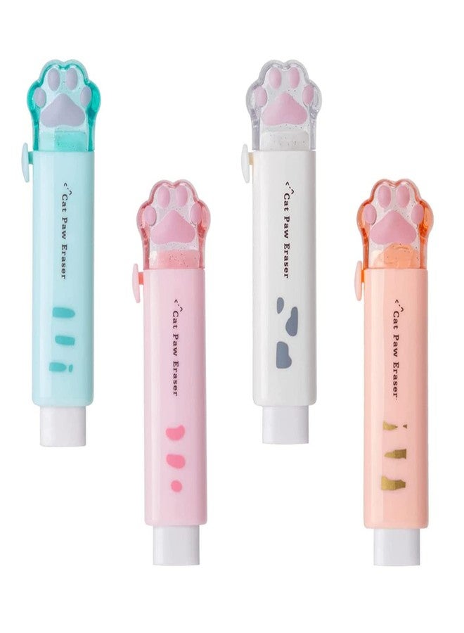 keepsweat 4 Pcs Cute Retractable Kawaii Cat Paw Eraser for Kids, Rubber Push-Pull for Students Writing, Drawing Aesthetic School/Office Supplies (Pink/Blue/White/Orange) - Image 1