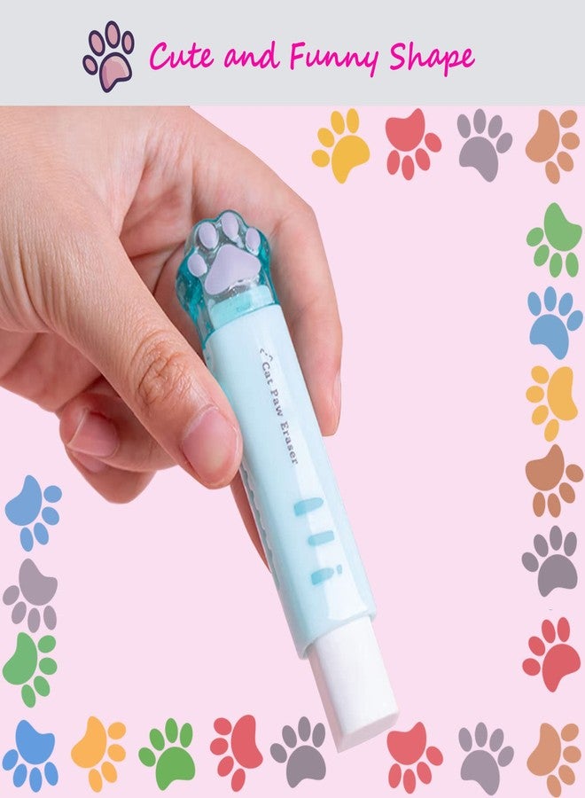 keepsweat 4 Pcs Cute Retractable Kawaii Cat Paw Eraser for Kids, Rubber Push-Pull for Students Writing, Drawing Aesthetic School/Office Supplies (Pink/Blue/White/Orange) - Image 3