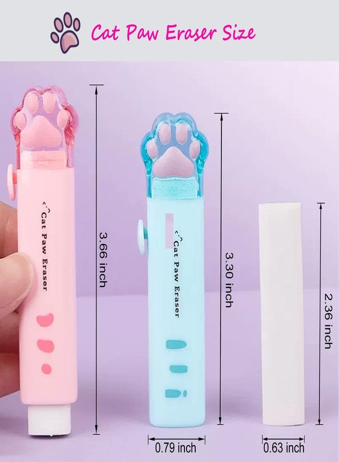 keepsweat 4 Pcs Cute Retractable Kawaii Cat Paw Eraser for Kids, Rubber Push-Pull for Students Writing, Drawing Aesthetic School/Office Supplies (Pink/Blue/White/Orange) - Image 2