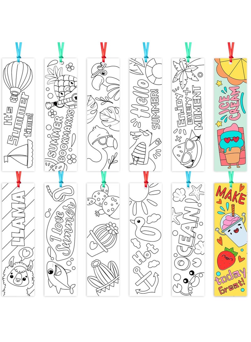 Color Your Own Summer Bookmarks - 75Pcs Hello Summer DIY Coloring Bookmark for Kids Summer Fruit Animal School Art Class Paper Craft Reading Reward Gift Tag Birthday Party Game Prize - Image 1