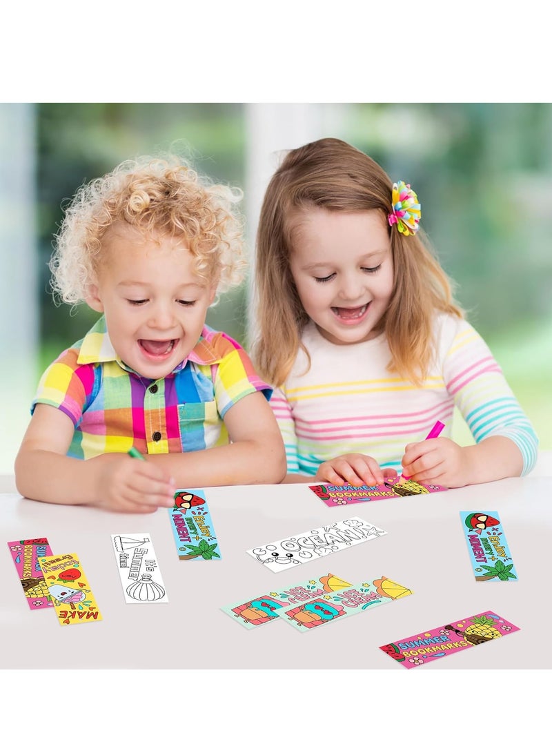 Color Your Own Summer Bookmarks - 75Pcs Hello Summer DIY Coloring Bookmark for Kids Summer Fruit Animal School Art Class Paper Craft Reading Reward Gift Tag Birthday Party Game Prize - Image 2