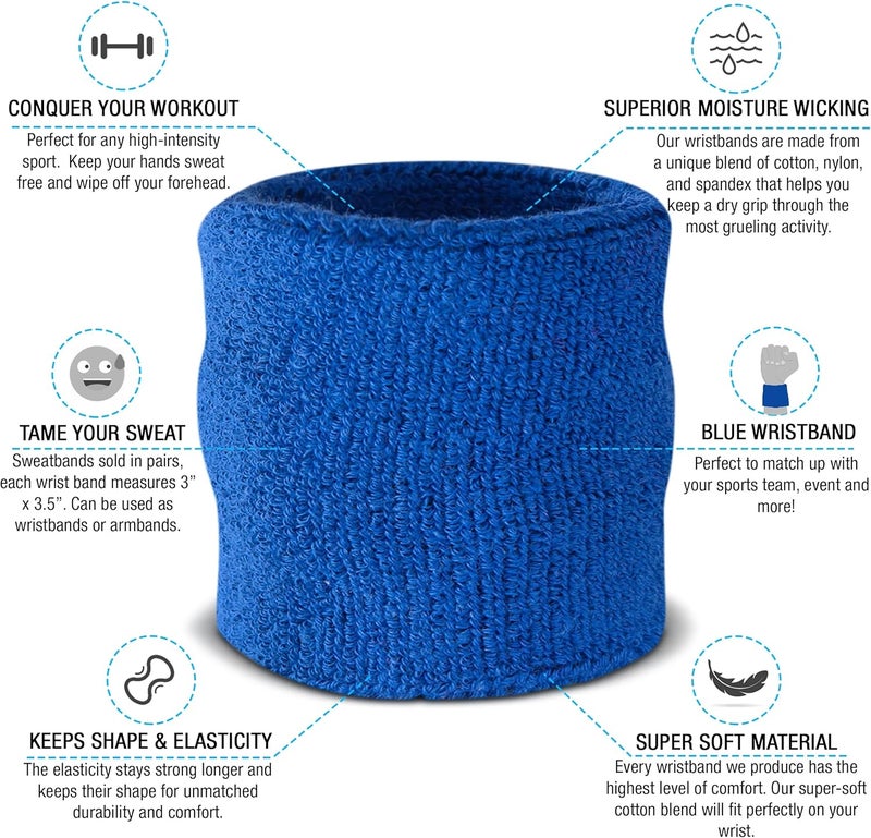 Suddora Kids Wrist Sweatbands - Athletic Cotton Terry Cloth Sports Wristbands for Kids (Pair) - Image 2
