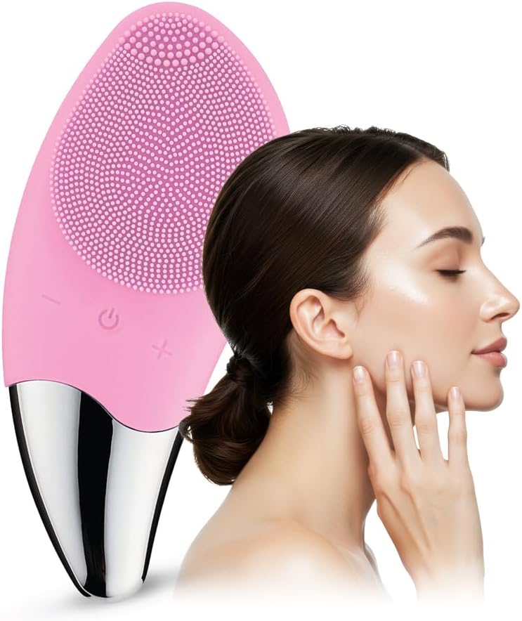 Nebula Silicone Facial Cleansing Brush 6Speed Sonic Face Scrubber Exfoliator for Acne Blackheads Pores Rechargeable Silicone Face Scrubber for All Skin Types Advanced Vibration Pink