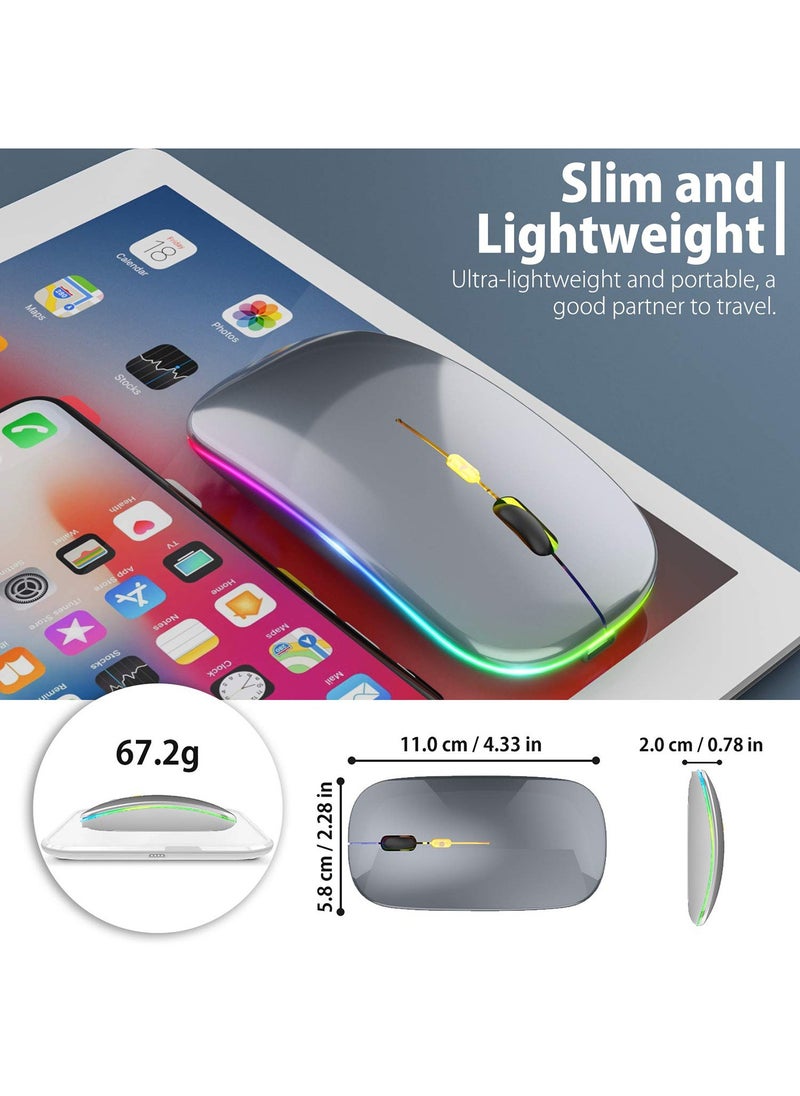 LED Wireless Mouse Rechargeable Slim Silent Mouse 2.4G Portable Mobile Optical Office Mouse with USB & Type-c Receiver for Notebook, PC, Laptop, Computer, Desktop