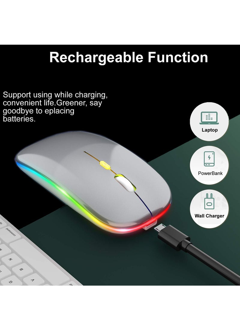 LED Wireless Mouse Rechargeable Slim Silent Mouse 2.4G Portable Mobile Optical Office Mouse with USB & Type-c Receiver for Notebook, PC, Laptop, Computer, Desktop