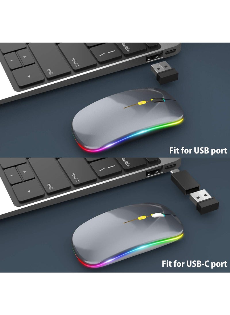 Generic LED Wireless Mouse Rechargeable Slim Silent Mouse 2.4G Portable Mobile Optical Office Mouse with USB & Type-c Receiver for Notebook, PC, Laptop, Computer, Desktop  - Image 3