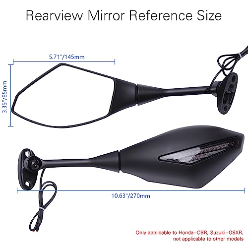 Rich Choices Motorcycle LED Turn Signal Rearview Mirrors For 2011 2013 Honda CBR250R CBR 600 RR (Matte Black+Smoke Len) - Image 4