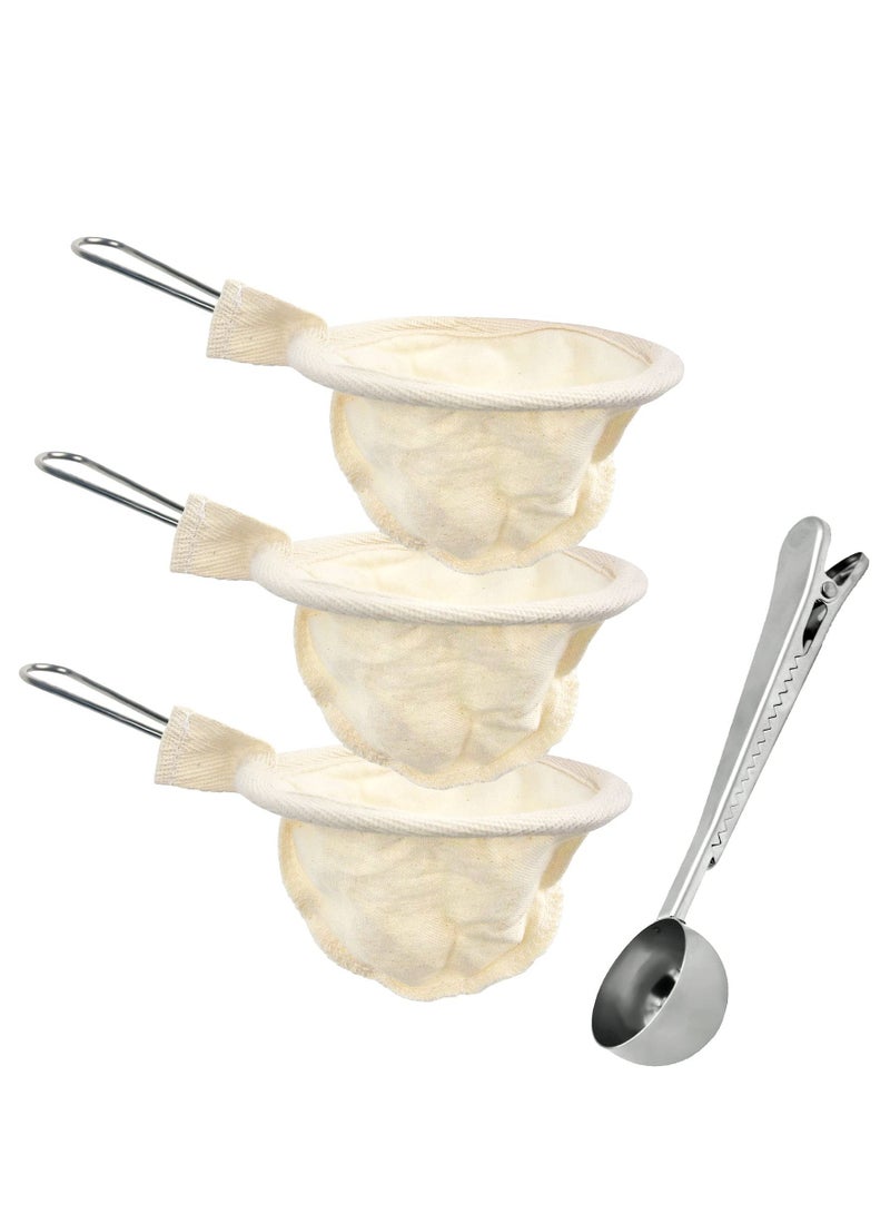 KASTWAVE 3 Pcs Flannel Cloth Coffee Filter Bags with Steel Handle and 1 Stainless Steel Coffee Scoop - Reusable Handmade Coffee Dripper for Home, Office, and Travel Use - Image 1