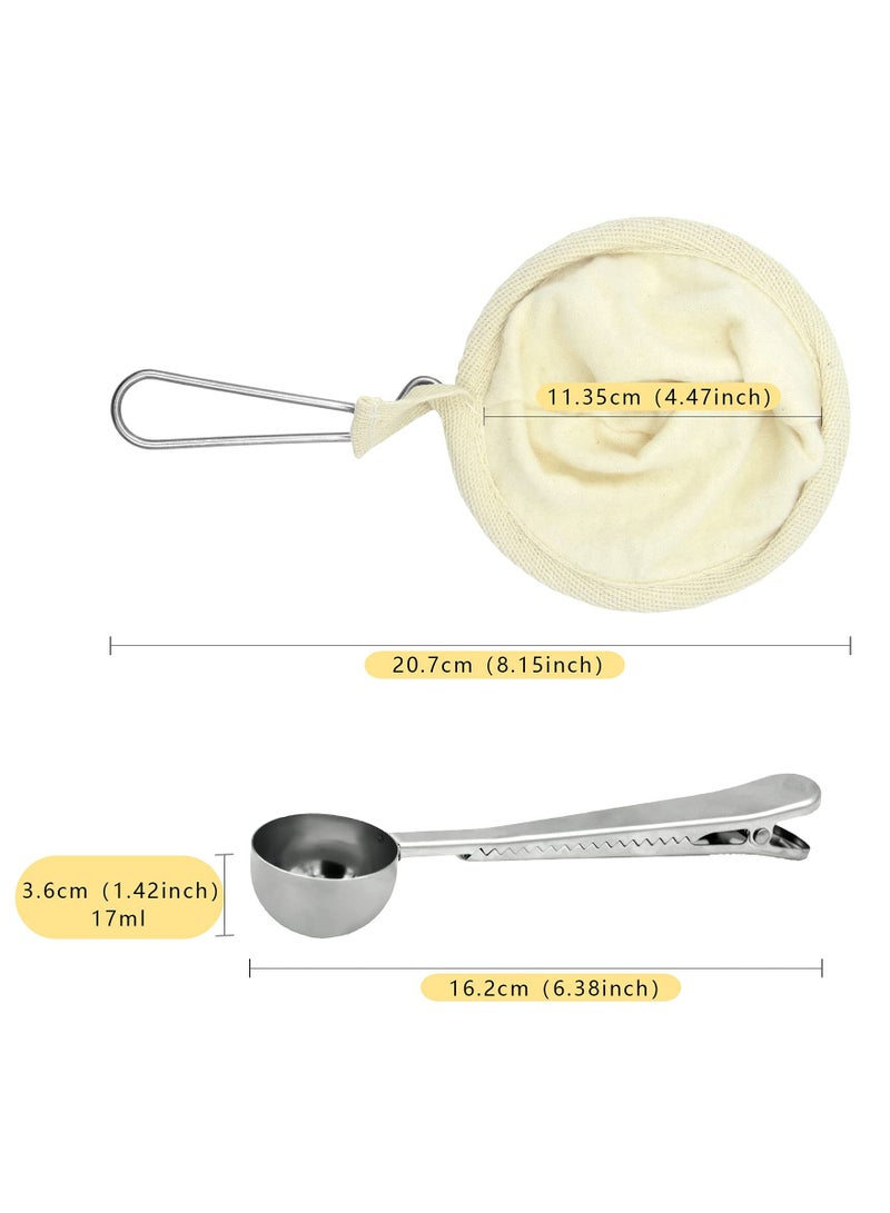 KASTWAVE 3 Pcs Flannel Cloth Coffee Filter Bags with Steel Handle and 1 Stainless Steel Coffee Scoop - Reusable Handmade Coffee Dripper for Home, Office, and Travel Use - Image 2