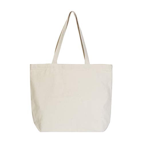 VPAL Large Canvas Tote Bag with Zipper, 19 x15 inch 12oz Natural Cotton Heavy DIY Tote for Crafting, Ironing and Embroidering, Reusable Grocery Shopping Bag (1 Pack) - Image 1