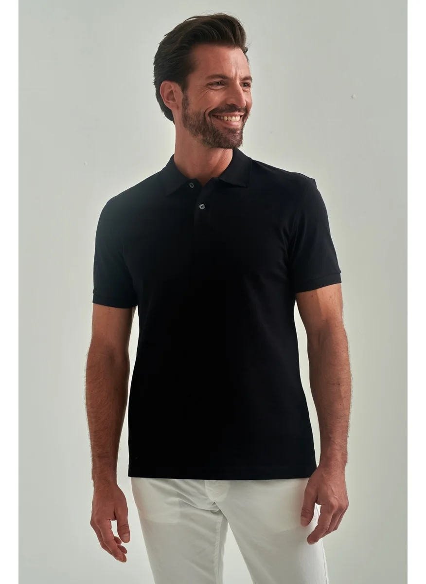 Bisse Men's Underwire Collar Basic Regular Fit T-Shirt BLACK TS22Y22013_D99