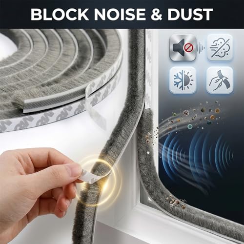 BELLOX ENTERPRISE Wool 10 Meter Soundproof Window Sealing Strips, Weather Stripping for Door Weatherproof, Windproof, Dustproof Door Window Frame Seal Brush Strip, Door Seal Strip - Image 2