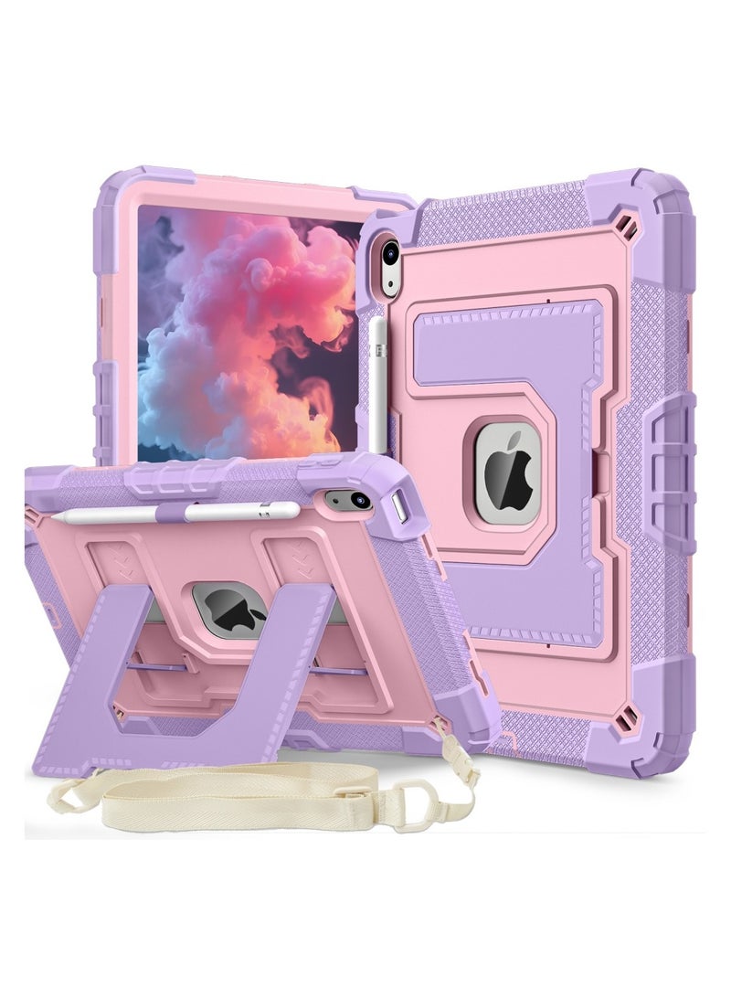 VKL Case for iPad 10th Generation 10.9 inch 2022, Heavy Duty Hybrid Shockproof 360°bring Kickstand Anti Scratch Durable  Case with Pencil Holder Shoulder Strap Case (purple mint green) - Image 1