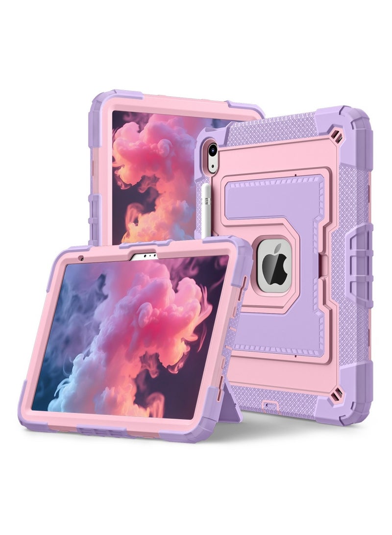 VKL Case for iPad 10th Generation 10.9 inch 2022, Heavy Duty Hybrid Shockproof 360°bring Kickstand Anti Scratch Durable  Case with Pencil Holder Shoulder Strap Case (purple mint green) - Image 2