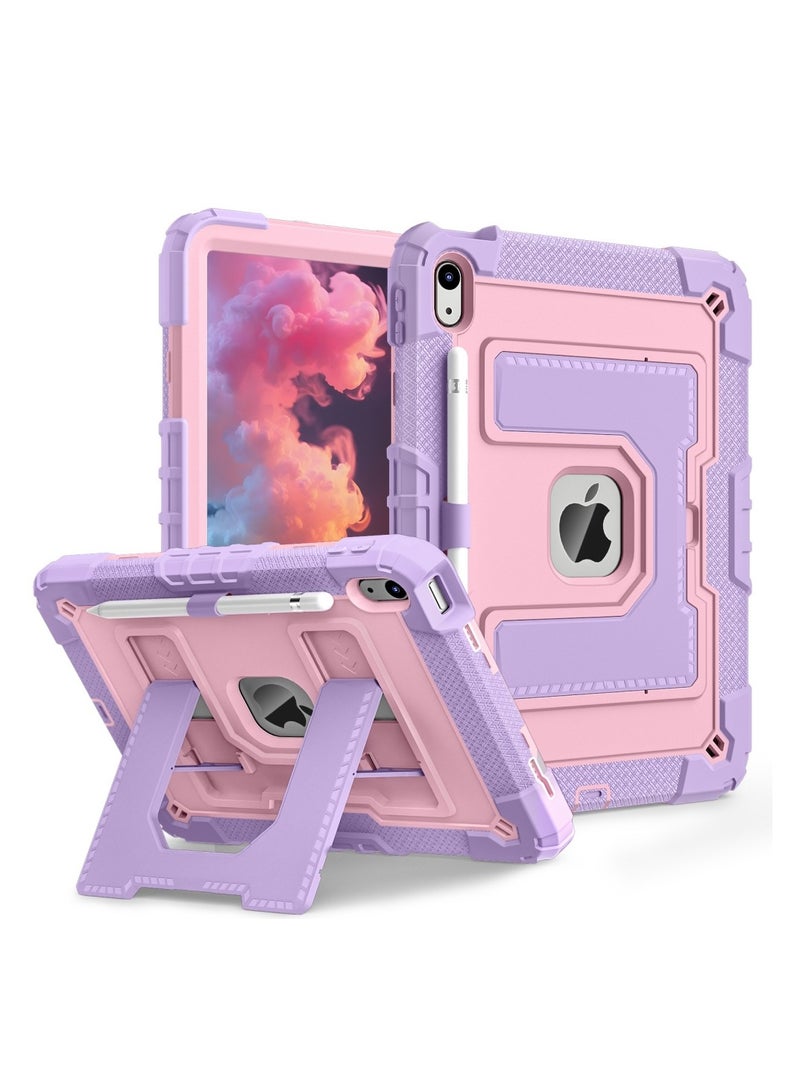 VKL Case for iPad 10th Generation 10.9 inch 2022, Heavy Duty Hybrid Shockproof 360°bring Kickstand Anti Scratch Durable  Case with Pencil Holder Shoulder Strap Case (purple mint green) - Image 3