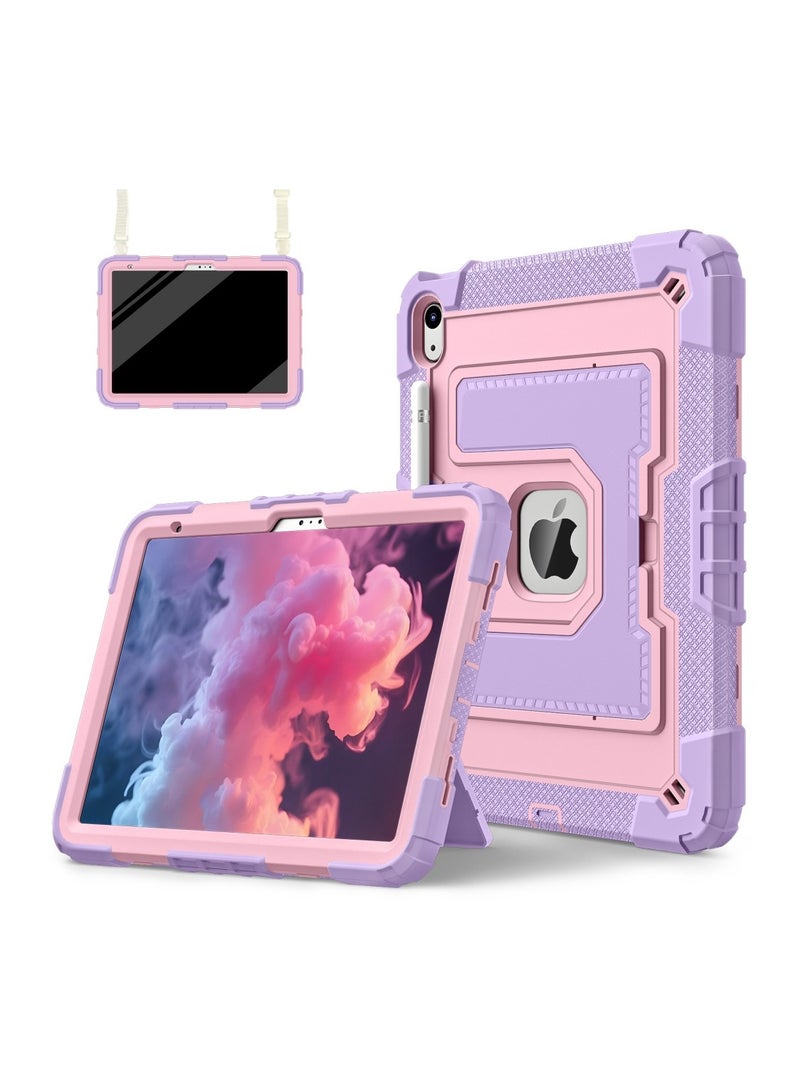 VKL Case for iPad 10th Generation 10.9 inch 2022, Heavy Duty Hybrid Shockproof 360°bring Kickstand Anti Scratch Durable  Case with Pencil Holder Shoulder Strap Case (purple mint green) - Image 4