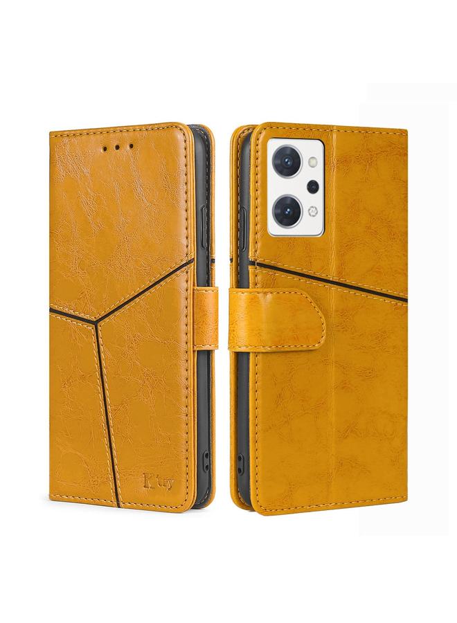 اس-توب جراب لهاتف OPPO Reno7 A إصدار JP جراب هاتف جلدي قابل للطي بخياطة هندسية أفقية - Image 1