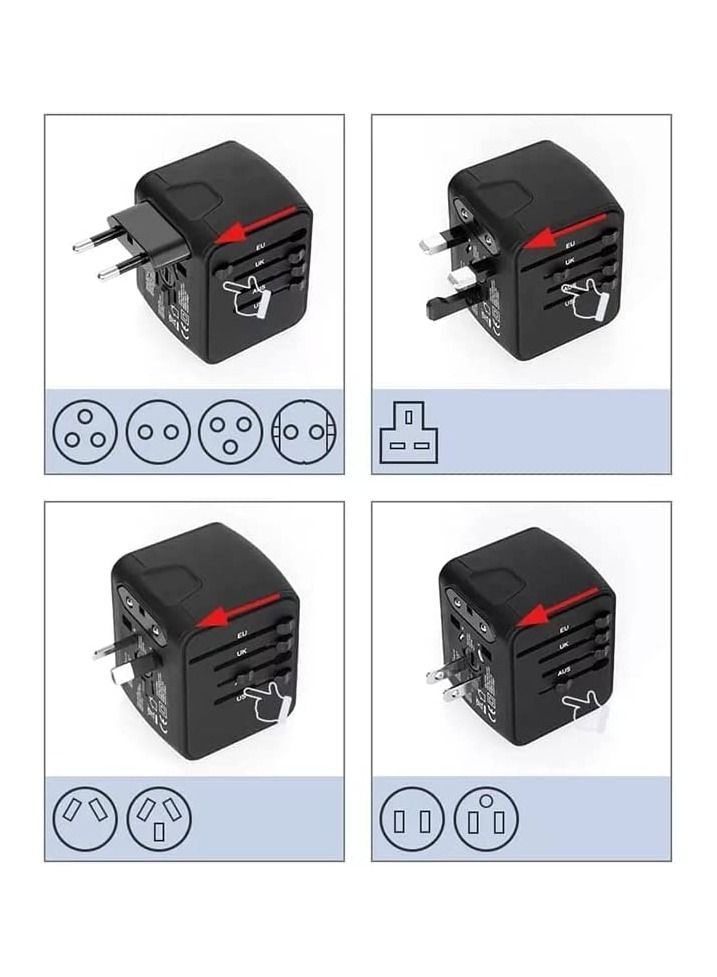 Universal Travel Adapter with 3 USB + 1 Type C Charging Ports (Black) - Image 2