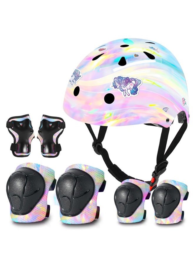 JIFAR Bike Helmet Set with Knee Pads Elbow Pads Wrist Guards,Adjustable Helmet Protection Gear Set for Girl Kids&Youth,Protective Gear Set for Sport Cycling Bike Roller Skating Scooter - Image 1