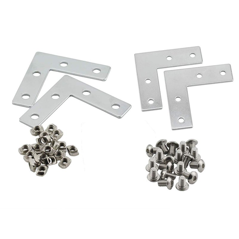 PZRT Aluminum Profile Connector Bracket Set,4Pcs L Shape Connector, 16Pcs M5 T-Slot Nuts, 16Pcs M5x8mm Hex Socket Cap Screw Bolt,for 6mm Slot 2020 Series Aluminum Profile - Image 1