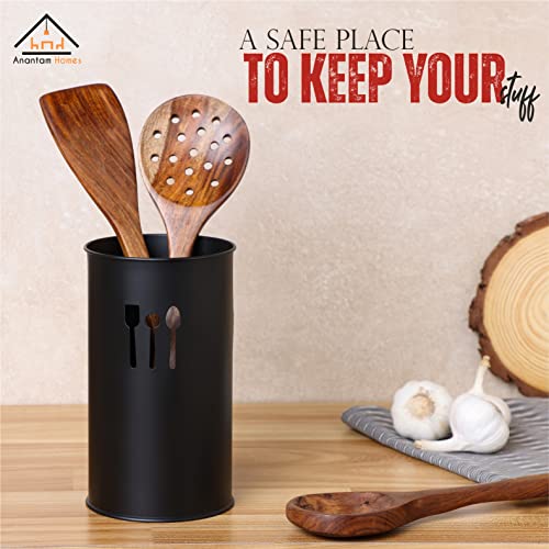 Anantam Homes Stainless Steel Spoon Knife Fork Chopstick Cutlery Holder/Organizer Stand for Dining Table, Daily Use, Decoration (Round-Black) - Image 2