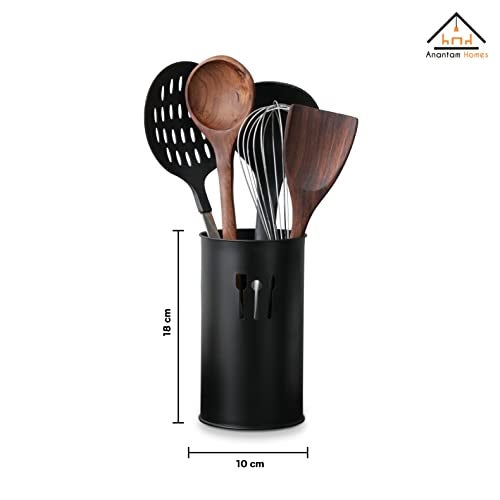 Anantam Homes Stainless Steel Spoon Knife Fork Chopstick Cutlery Holder/Organizer Stand for Dining Table, Daily Use, Decoration (Round-Black) - Image 3