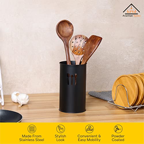 Anantam Homes Stainless Steel Spoon Knife Fork Chopstick Cutlery Holder/Organizer Stand for Dining Table, Daily Use, Decoration (Round-Black) - Image 5