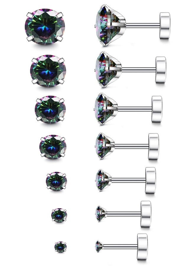Fansilver 20G Hypoallergenic Flat Back Earrings for Women Men Silver 14K Gold Stainless Steel Stud Earrings Brithstone Cubic Zirconia Studs Surgical Steel Cartilage Earrings for Sensitive Ears, - Image 1