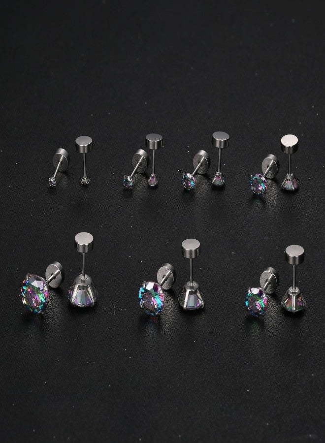 Fansilver 20G Hypoallergenic Flat Back Earrings for Women Men Silver 14K Gold Stainless Steel Stud Earrings Brithstone Cubic Zirconia Studs Surgical Steel Cartilage Earrings for Sensitive Ears, - Image 4