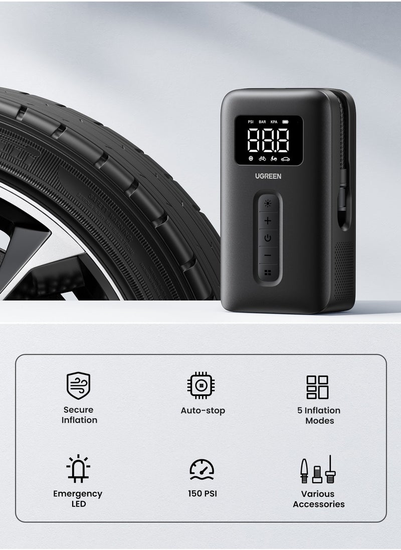 Ugreen - Automatic Tire Inflator Portable Air Compressor External Power Free Multi-Devices Support & USB C Rechargeable Easy Operate Compatible With Car, Kind of Balls, Bike, Swimming Ring（Adapter Attached） - Image 1