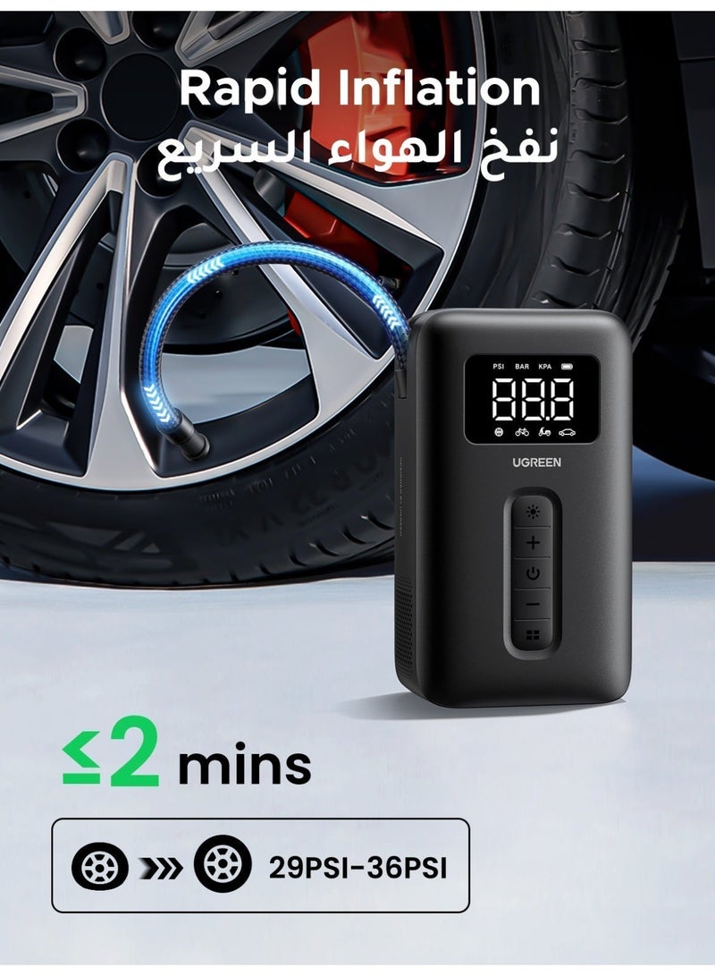 Ugreen Portable Air Compressor, Digital Tire Pressure Detection Air Pump Tyre Inflator with LED Light (Max 150 PSI) Auto Shut Off Electric Pump for Car, Bike, Ball, etc - Image 2