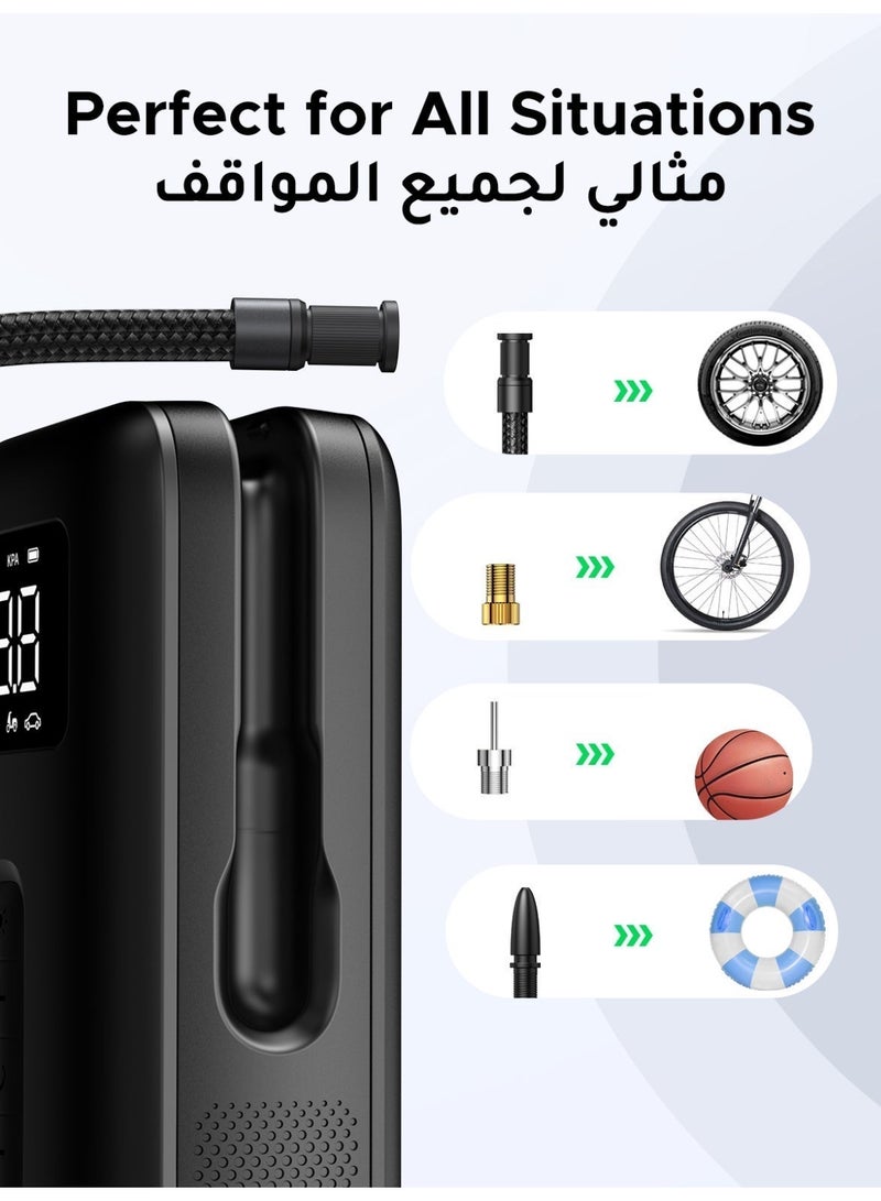 Ugreen Portable Air Compressor, Digital Tire Pressure Detection Air Pump Tyre Inflator with LED Light (Max 150 PSI) Auto Shut Off Electric Pump for Car, Bike, Ball, etc - Image 3