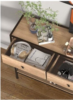 AGD Coffee Table 2 Tier Console Table Sofa  Corner with Storage Shelf and 2 Drawers Entryway Table for Couch Hallway Entrance Living Room 100*33*90cm  - Image 4