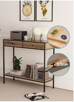 AGD Coffee Table 2 Tier Console Table Sofa  Corner with Storage Shelf and 2 Drawers Entryway Table for Couch Hallway Entrance Living Room 100*33*90cm  - Image 5
