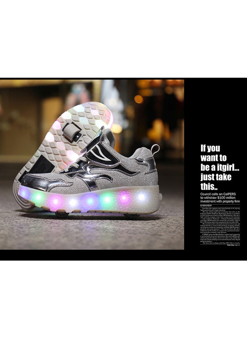 Generic Kids LED USB Charging Roller Skate Shoes with Wheel Shoes Light up Roller Shoes Rechargeable Roller Sneakers for Girls Boys Children  - Image 3