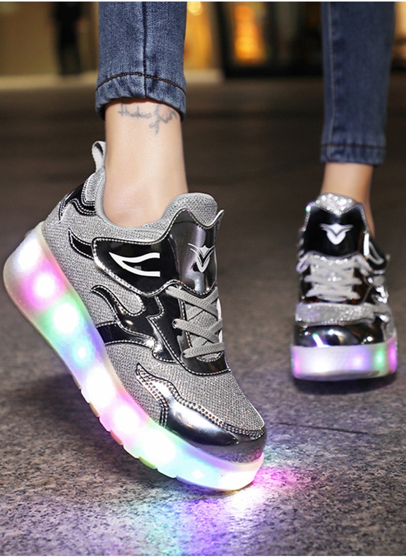 Generic Kids LED USB Charging Roller Skate Shoes with Wheel Shoes Light up Roller Shoes Rechargeable Roller Sneakers for Girls Boys Children  - Image 2