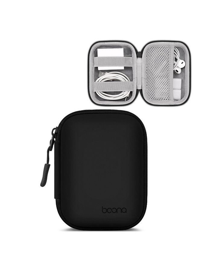 HuHa Baona BN-F003 Leather Digital Headphone Cable U Disk Storage Bag, Specification: Rectangular Black  - Image 1