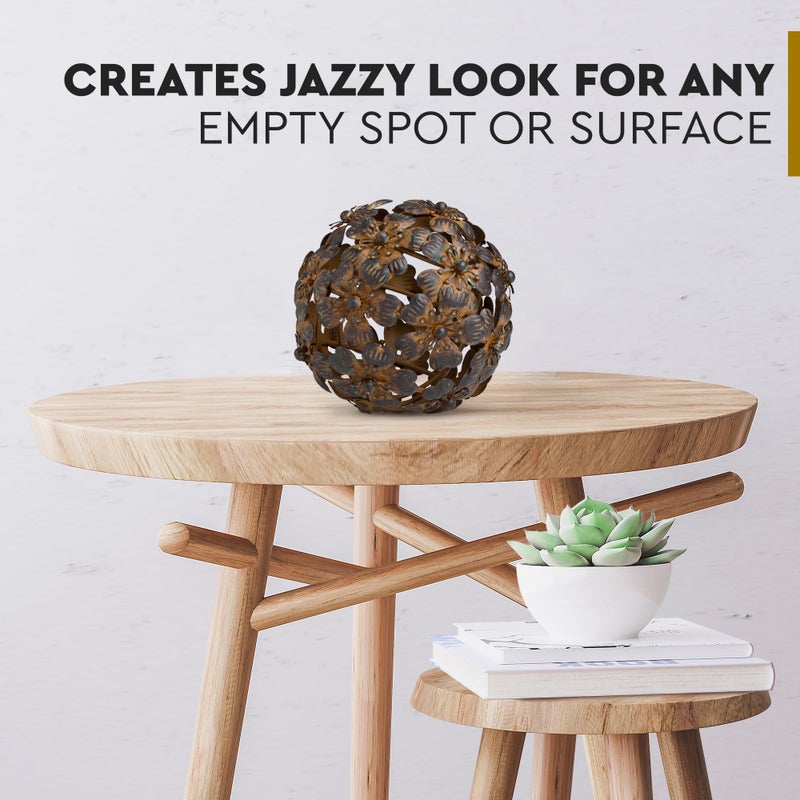 Everydecor كرة زخرفية معدنية من Everydecor لديكور المنزل - كرات زخرفية حديثة مرسومة يدويًا باللون البني العتيق لغرفة المعيشة وغرفة النوم والمطبخ والحمام والمكتب - الأجرام السماوية المزخرفة للطاولة للقطعة المركزية - Image 4