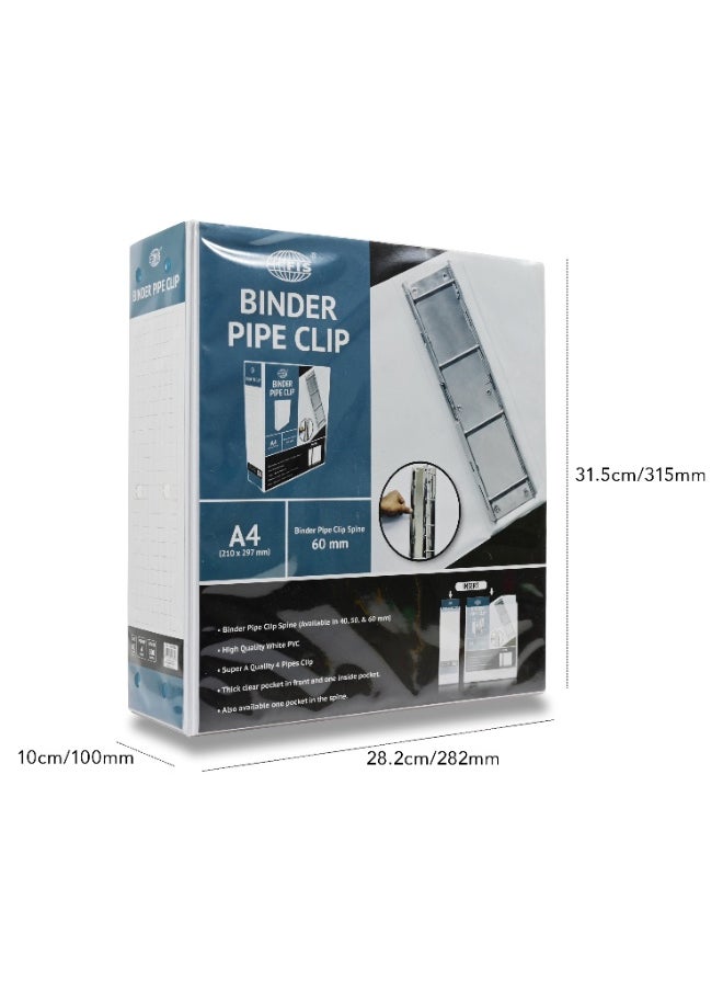 FIS Pipe Binder Clip, A4 Size(210x297mm), 4 Pipe Clip, 60mm Binder Pipe Clip Spine, Up to 550 Sheets Capacity, Packet of 2 Pieces, White Color, with PVC Pocket-FSBD2260  - Image 3