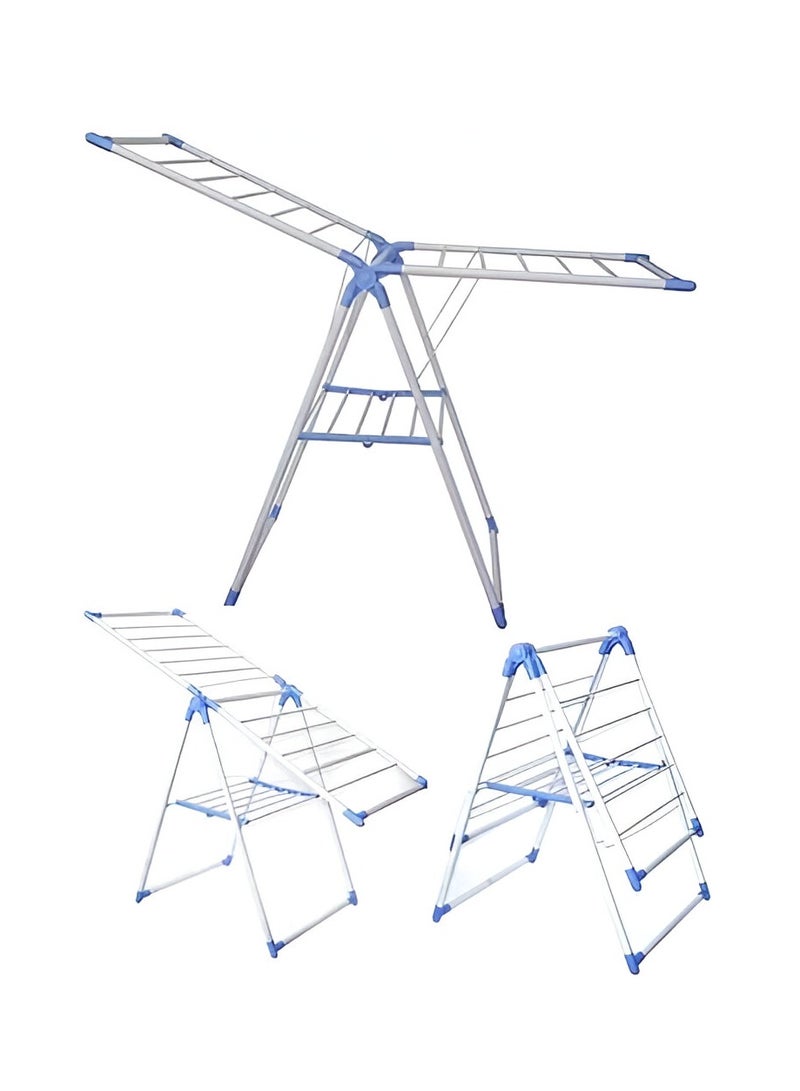 دبيلو تي- إيزي كير حامل تجفيف ملابس قابل للطي، فضي - مصنوع من الفولاذ المقاوم للصدأ، مقاوم للصدأ، تصميم متعدد الطبقات مع أجنحة - للاستخدام الداخلي والخارجي، حامل موفر للمساحة للملابس والمناشف والملاءات - Image 3