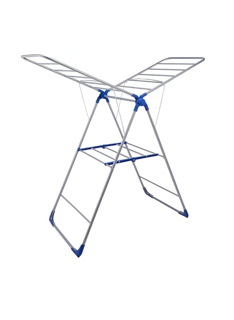 دبيلو تي- إيزي كير حامل تجفيف ملابس قابل للطي، فضي - مصنوع من الفولاذ المقاوم للصدأ، مقاوم للصدأ، تصميم متعدد الطبقات مع أجنحة - للاستخدام الداخلي والخارجي، حامل موفر للمساحة للملابس والمناشف والملاءات - Image 1