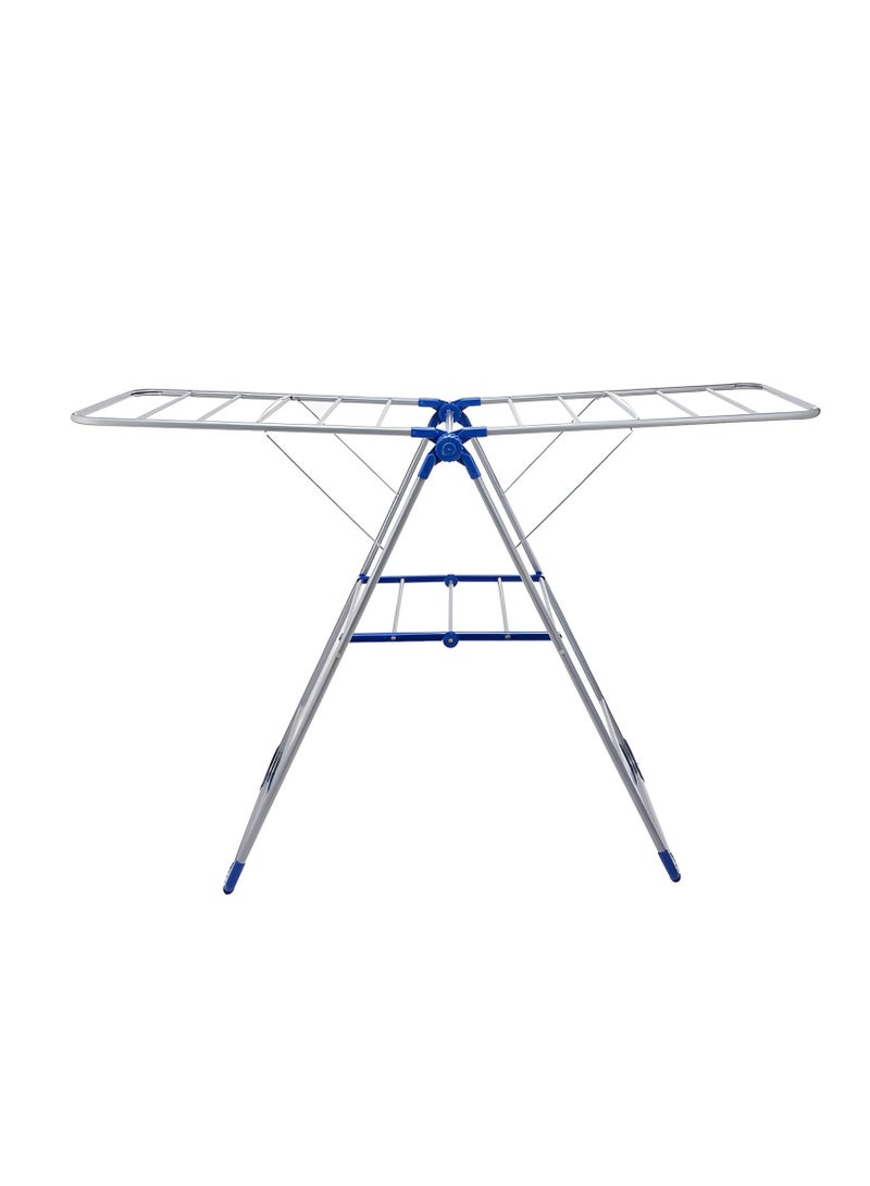 دبيلو تي- إيزي كير حامل تجفيف ملابس قابل للطي، فضي - مصنوع من الفولاذ المقاوم للصدأ، مقاوم للصدأ، تصميم متعدد الطبقات مع أجنحة - للاستخدام الداخلي والخارجي، حامل موفر للمساحة للملابس والمناشف والملاءات - Image 2