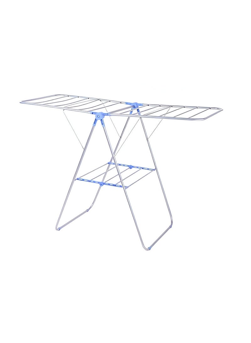 دبيلو تي- إيزي كير حامل تجفيف ملابس قابل للطي، فضي - مصنوع من الفولاذ المقاوم للصدأ، مقاوم للصدأ، تصميم متعدد الطبقات مع أجنحة - للاستخدام الداخلي والخارجي، حامل موفر للمساحة للملابس والمناشف والملاءات - Image 4