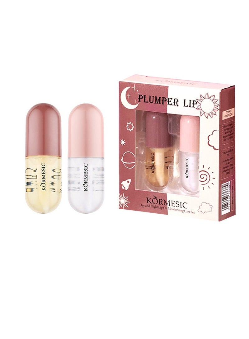 Kormesic 2Pcs Natural Lip Plumper - Plant Extracts Plumping Lip Oil Including Day and Night Lip Oil to Fuller & Hydrated Lip,Reduce Fine Lines(3.5MLX2) - Image 1