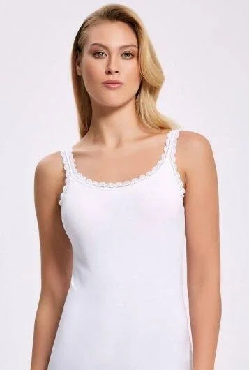 İlke İç Giyim Lycra Strap Lace Rope Strap White Women's Undershirt 10 Pieces